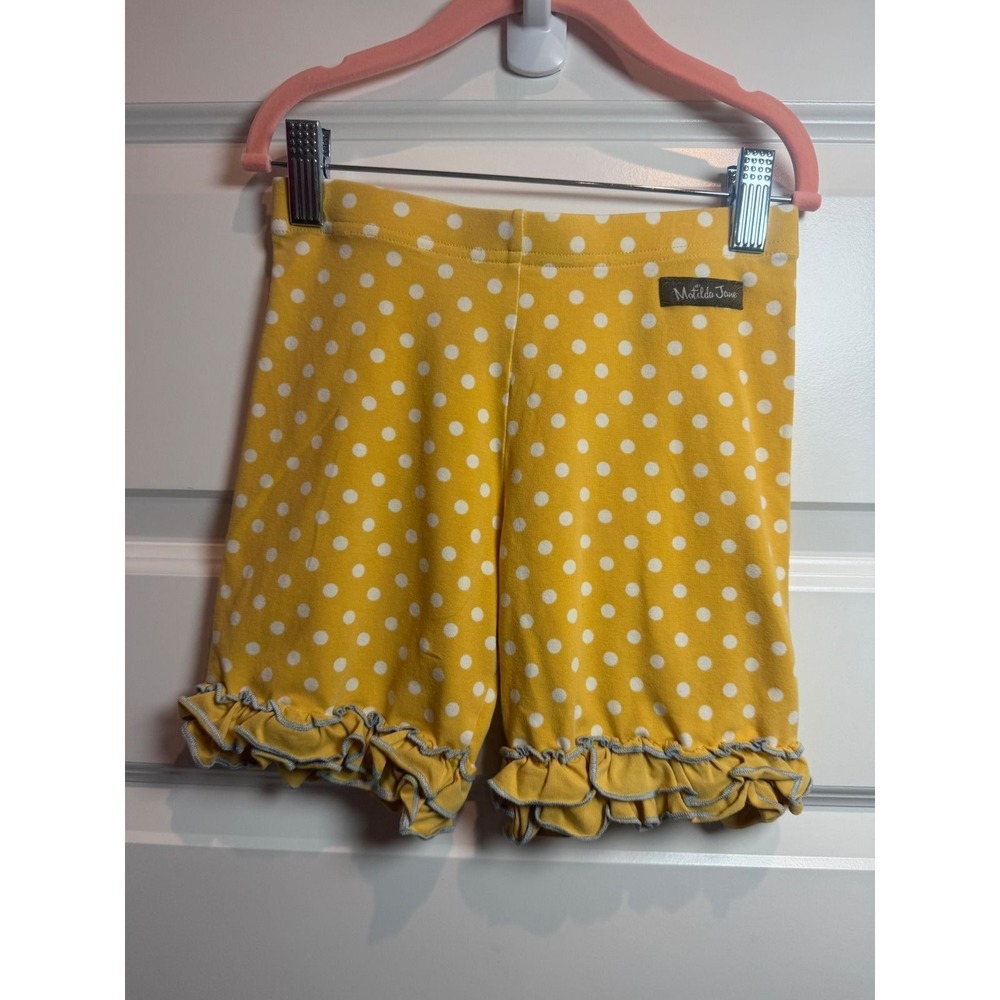 33.Matilda Jane Girls Yellow Polka Dot Ruffle Hem Bike Shorts Size 10